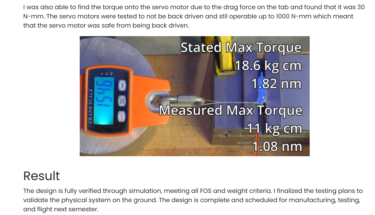 Bench test of the servo motor using a crane scale, comparing stated max torque to measured max torque