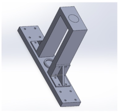 SolidWorks render of the steel rocket motor static-fire test stand, isometric angle