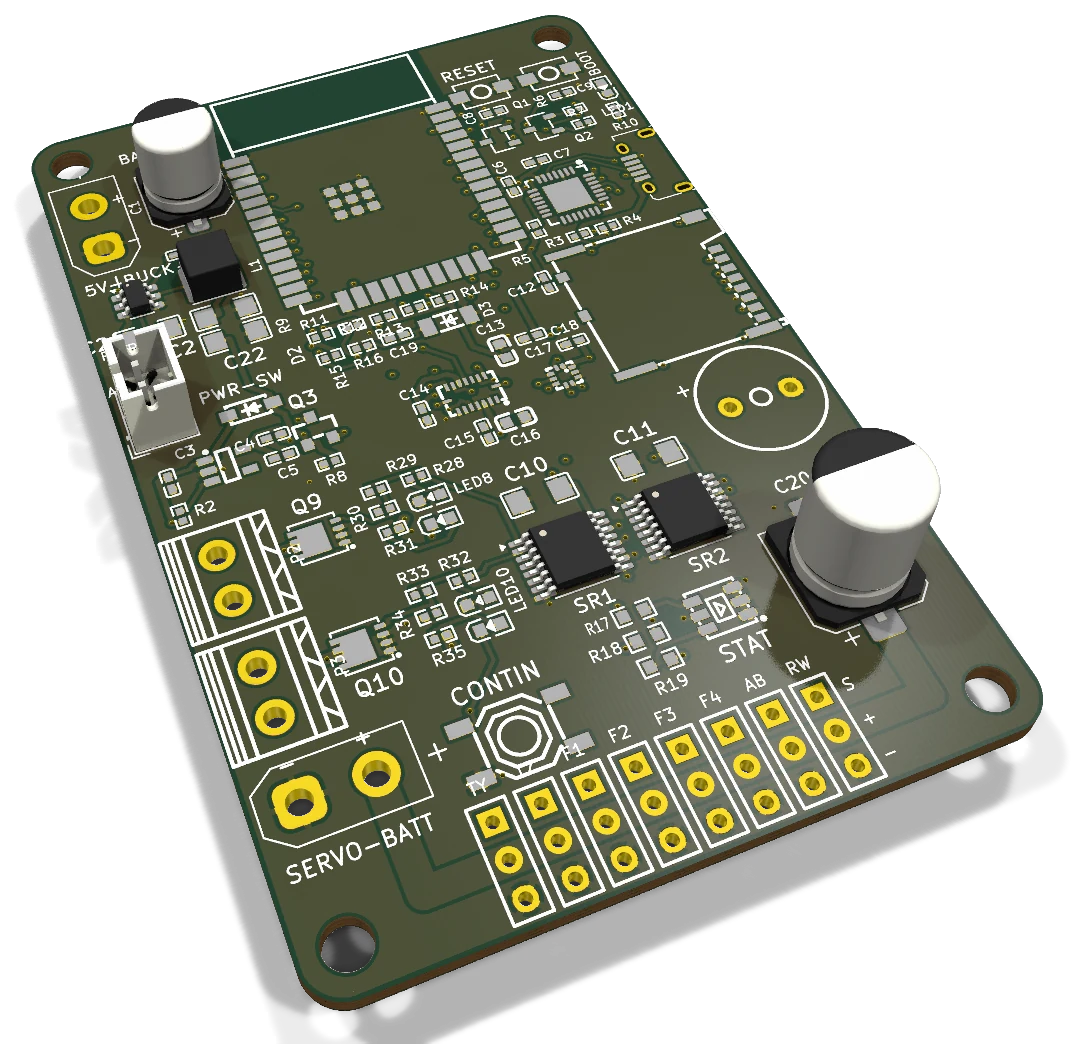 Angled 3D render of the LRA TVC V5 flight computer board